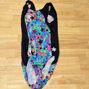 Snowflake Designs Gymnastics Leotard Girls Multicolor Stars Black Practice Leo